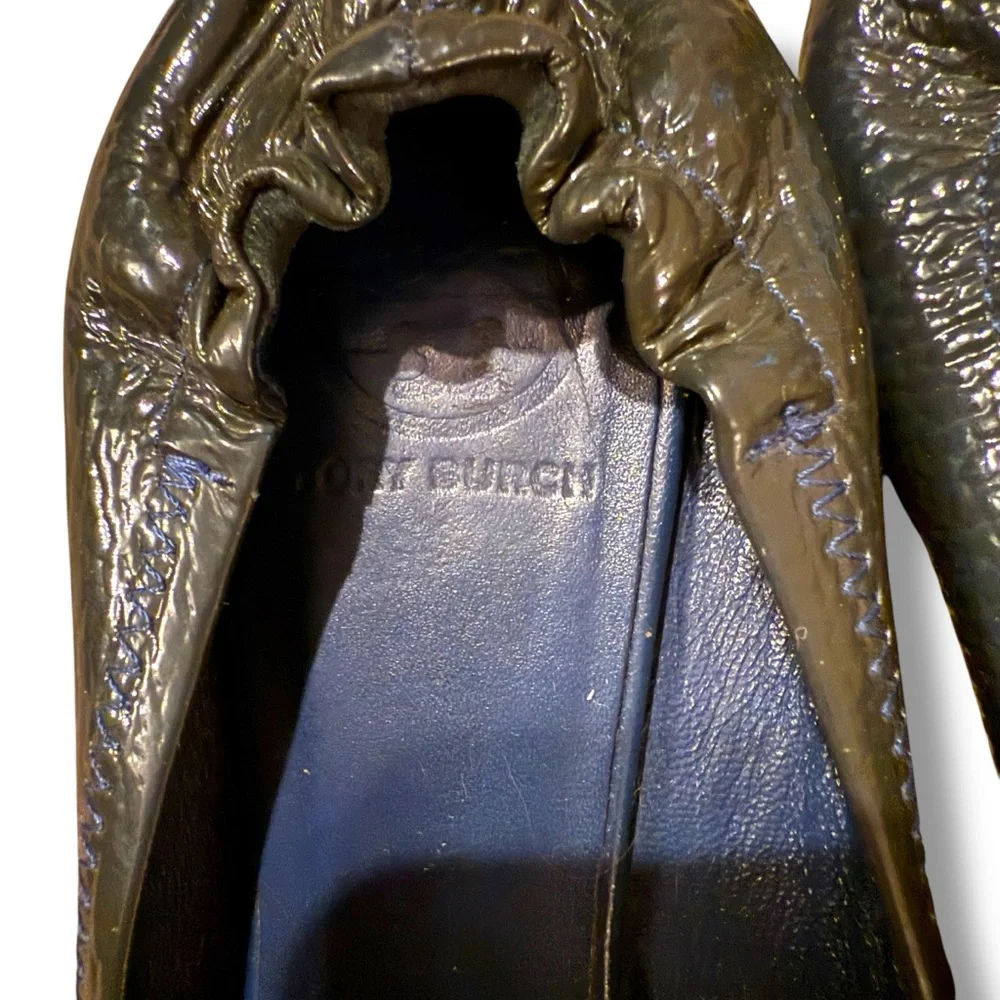 Tory Burch Minnie Scrunch Navy Blue Leather Ballet Flats‎ Sz 7 Estimated